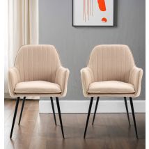 Hallowood Furniture Cullompton Dining Chairs Set Of 2, Upholstered Light Brown Fabric Dining Chairs With Armrests And Sturdy Black Metal Legs For Home