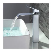 Eliauk - Grifo De Baño Con Cascada, Mezclador De Lavabo, Caño Alto, Cromado, Diseño Moderno - Dpzo