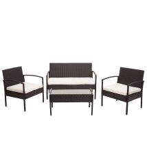 Neuwertig] Poly-rattan Garnitur Hhg-821, Balkon-/garten-/lounge-set Sitzgruppe Braun, Kissen Creme