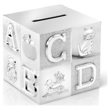 Silbernes Sparschwein Für Kinder, Elegantes Geschenk, Abc-würfel Größe: 81x83x77 Mm Artikelnummer: Zva6016260