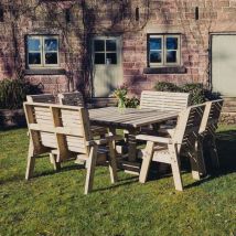 Churnet Valley – Ergo Wooden Garden 8 Seater Square Set – 4 Chairs, 2 Benches – FSC Certified Timber – 149 cm Width, 149 cm Depth