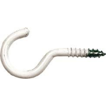 Schraubhaken – gebogen – Eisen – Weiß beschichtet – Drahtdurchmesser 3,3 mm – Gewindedurchmesser 3,3 mm – Gewindelänge 18 mm – Gesamtlänge 60 mm – 