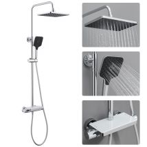 Auralum Max Sistema Doccia Con Termostato, Soffione A Pioggia Con Doccetta A 3 Funzioni, Soffione A Soffitto E Mensola Per Il Bagno, Cromato