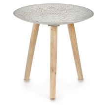Kaffeetisch Mandala aus Holz – Durchmesser 40 cm – Praktisches Design für kleine Räume – Max. Belastung 5 kg