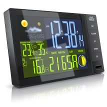 Funkwetterstation Innen Und Außen Mit Außensensor - Dcf Signal Funkuhr - Farbdisplay - Thermometer - Hygrometer - Bearware