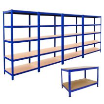 Monster Shop - 4 Estanterías De Acero Sin Tornillos Azules 90x45x180cm Banco De Trabajo Mesa De Trabajo Azul Estantería Metálica De Almacenamiento De 