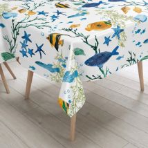Tovaglia Plastificata Pvc Lima Pesci Colorati, Impermeabile Lavabile, Retro Felpato Antiscivolo, Made In Italy Cm. 140x220 X8 Persone
