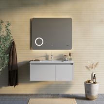 Kiamami Valentina - Mueble De Baño De Pared 100cm Gris Con Espejo Led Y Reloj - Monaco