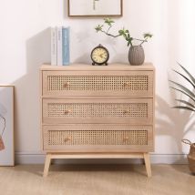 Furniture Hmd - Rattan 3 Drawers Chest,storage Unit,free Standing Cupboard,natural,80x33x77.5cm(wxdxh)