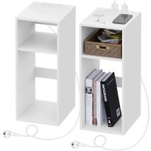 Woltu - 2x Mesita De Noche Con Puertos Usb Y Tomas De Corriente, Mesita De Noche Multifuncional Para Salón Y Dormitorio, Con 2 Compartimentos Abiertos