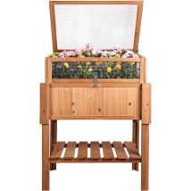 Needs&wants Großes Hochbeet Mit Frühbeet-aufsatz Abdeckung Aus Holz Für Garten Balkon, Pflanzbeet Mit Gewächshaus Frühbeetkasten Mit Deckel Dach Haube