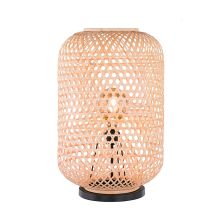 Fischer Leuchten - Lampada Da Tavolo In Bambù, Lampada Laterale Boho Per Soggiorno, Metallo Nero, 1 Attacco E27, Pxh 40x62,5 Cm