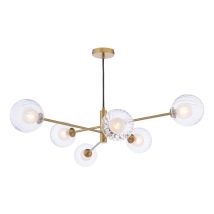 Dar Vignette Suspension Vignette À 6 Lumières En Laiton Vieilli Et Verre Clair/opale