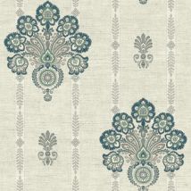 Wallquest - Caspia Indian Flower Teal Wallpaper Floral Pattern Classic Stylish