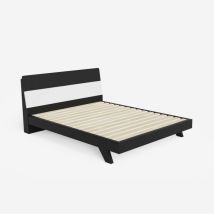 Letto Matrimoniale 160x200cm Design In Legno Moderno Testata Doghe Landeck King - Nero