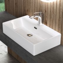 Doporro Lavabo Sobre Encimera Lavabo Suspendido Lavabo De Cerámica Lavabo De Mano Lavabo Rectangular De Baño En Blanco Brillante 60x36x13 Cm 