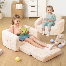 2-in-1 Kinderschlafsofa Sessel, Faltbares Kindersofa Kindercouch Für Schlafzimmer Und Spielzimmer 112x44x29cm– Beige