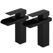 2x Mitigeur De Lavabo Cascade Robinet De Salle Bain Noir Robinet Lavabo En Laiton Robinetterie Chaude Et Froide Réglable Design Elégant