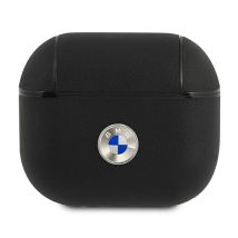 Funda Bmw Bma3sslbk Para Airpods 3, Color Negro/negro, De Piel Auténtica Con Logotipo Plateado.