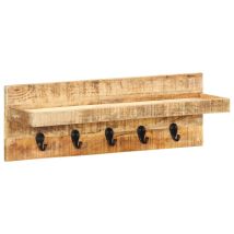 Hommoo - Perchero De Pared 60x15x20 Cm Con 5 Ganchos Madera Maciza De Mango En Bruto Dec024232