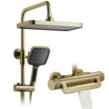 Colonna Doccia, Set Colonna Doccia 3 In 1 Con Soffione A Pioggia 330 X 220 Mm, Colonna Doccia Termostatica Oro Spazzolato, Asta Doccia Con Soffione 