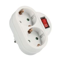 Adapter mit 2 Schukosteckdosen und Lichtschalter 16A/250V Weiß