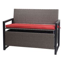 Hegele - Poly-rattan Banc 2 Places Hhg-564, Banc De Jardin Coffre, Rangement Coussin D'Assise, Gris Chiné, Coussin Rouge