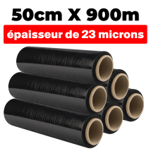 Europalamp - Lote De 6 Rollos De Película Elástica Negra Opaca 50 Cm X 900 M Y 23 Micras De Espesor Μ