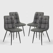 Set De 4 Sillas Tapizadas En Tela De Terciopelo Vintage Amelie Old - Gris