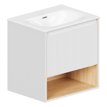 Bernstein - Mueble Lavabo Suspendido Mdf Blanco Mate, Lavabo Duravit Blanco Brillo, Orificio Grifería, Rebosadero, Desagüe 63x49x62cm - Beldivo Blanco