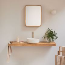 Conjunto De Mueble De Baño 130x45 Cm Suspendido En Madera De Teca Neill Sklum