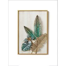 Décoration murale en métal – Botania – Métallique doré, bois rustique – Dimensions : 60.3 x 40 x 5.1 cm