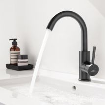 Auralum - Hochdruck Armatur Bad Einhebelmischer, Schwarz Waschtischarmatur Für Bad, Schönes Design Bad Mischbatterie Kaltes Und Heißes Wasser