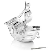 Zilverstad - Salvadanaio Nave Dei Pirati, In Lega Di Zinco, Argento, 66x135x150