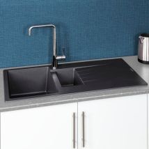 Reginox - Harlem15 Kitchen Sink 1.5 Bowl Silver Black Granite Reversible Waste