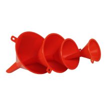 Set di 4 Imbuti Arancioni in Plastica Resistente – Dimensioni: 5x8,5 cm, 7,2x11 cm, 10x14,5 cm, 12x16 cm – Utensili da Cucina