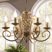 Ganeed French Country Chandeliers 6 Lights Candle Wrought Iron Chandelier Rustic Farmhouse Pendant Light Fixture Hanging Lighting For Kitchen Island 