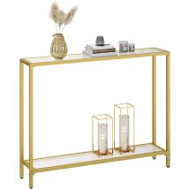 Console Table, Tempered Glass Sofa Table, Slim Hallway Table With 2 Shelves, Narrow Entryway Table, 100 X 22 X 80 Cm, Modern Display Table For Living 