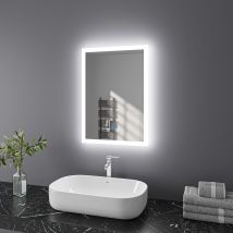 Finmrys - 50x70 Cm Wandspiegel Badezimmerspiegel Led Badspiegel Mit Beleuchtung, Touch Schalter Und Beschlagfrei Lichtspiegel Kaltweiß Warmweiß 