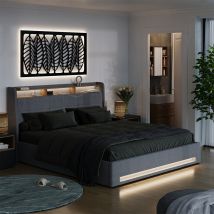 Polsterbett Christin, Grau/eiche, 180x200 Mit Led Und Usb-anschluss, Vitalispa