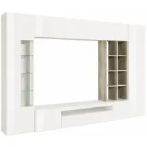 Parete Attrezzata Tv Moderna 290 Cm In Legno Bianco Lucido Cemento