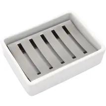 Ceramic And Stainless Steel Soap Dish With Drainer For Bathroom And Shower