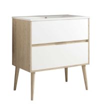 Kibath - Mueble De Baño Con Lavabo Noruega 80x45 Cm Acabado Blanco Mate 2 Cajones Suspendido (patas Decorativas Incluidas)