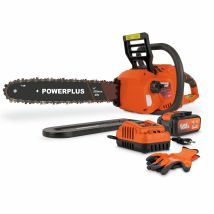 Motosierra A Batería - Doble Potencia - Powdpgcss2 - Podadora A Batería De 40 V - Guía De 350 Mm - Batería Y Cargador Incluidos