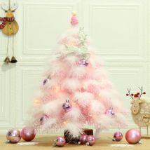 Mini Artificial Pink Christmas Tree With Led Lights And Glitter Baubles, For Christmas Tree, Wedding Decoration (pink Feather) 45cm