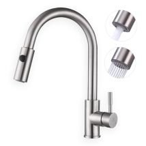 Rubinetto Da Cucina Estraibile 360° Girevole, Miscelatore Ad Alta Pressione Con 2 Getti, Acciaio Inossidabile Spazzolato, Moderno Rubinetto Lavello 