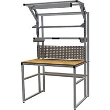 Banco de trabajo workalu de aluminio modular – 1250 mm ancho – 25 mm grosor – Capacidad 350 kg – Lámpara LED incluida