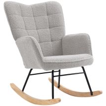 Poltrona A Dondolo Imbottita Legno Acciaio Rivestimento Bouclé Grigio 71x98x101 Cm