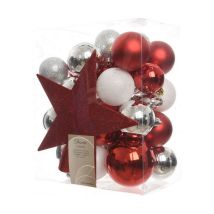 Decoris - Caja De 33 Accesorios Para Arbol Plata, Rojo Y Blanco Mate