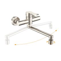 Homelody - Grifo De Cocina De Pared – Mezclador De Fregadero Con 2 Tipos De Chorro, Caño Giratorio 360° En Acero Cepillado